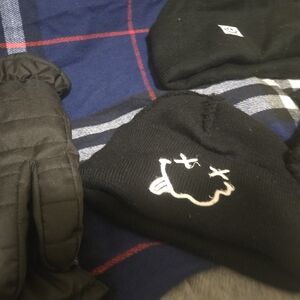 The North Face Black Knit Beanie with White Embroidered Graphic